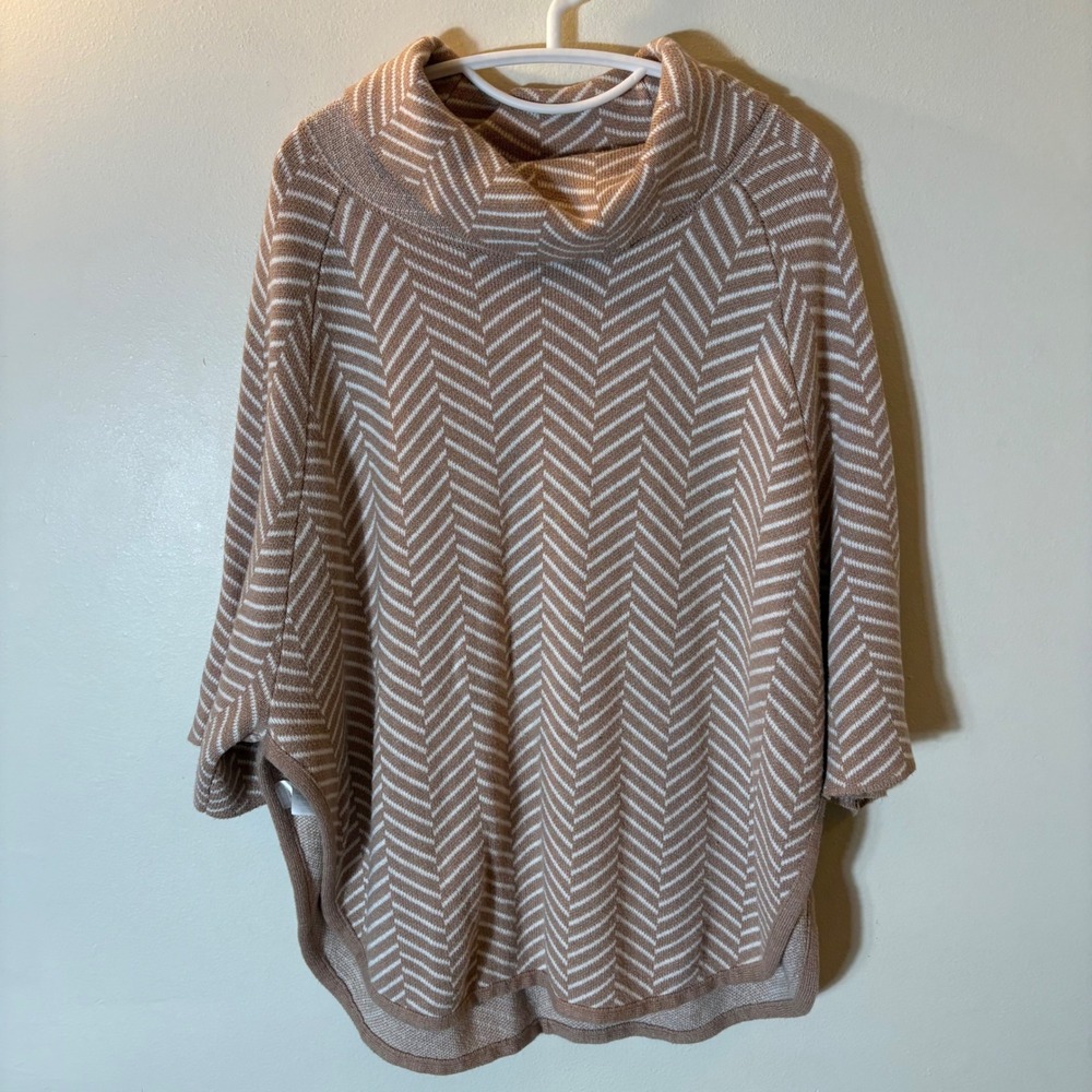 LOFT Tan White Chevron Cowl Neck Poncho Sweater XS/S‎
